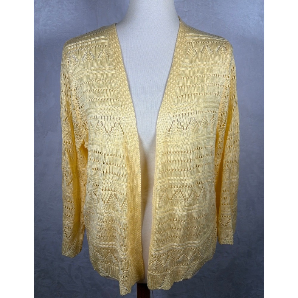 80 Park Womens XL Yellow Knit Open Front Cardigan Sweater Lightweight